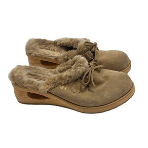 Skechers Cali Faux Fur Lined Wooden Chunky Clogs Sz 8.5 Y2k Retro Hippie Chic